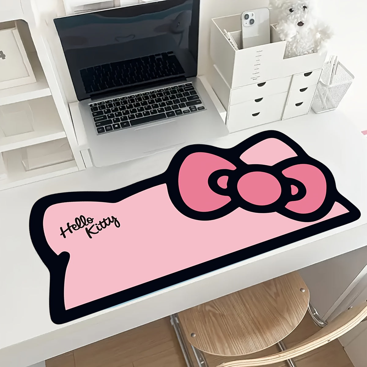 1pc Sanrio Hello Kitty Large Mouse Pad Desk Mat - Cute Pink and Black Design with Bow, Rubber Base, Durable Technical Fabric Suitable for Office and Gaming Computer Keyboards, Desk Mat | Cute Desk Accessory | Durable Mouse Pad, Desk Mat