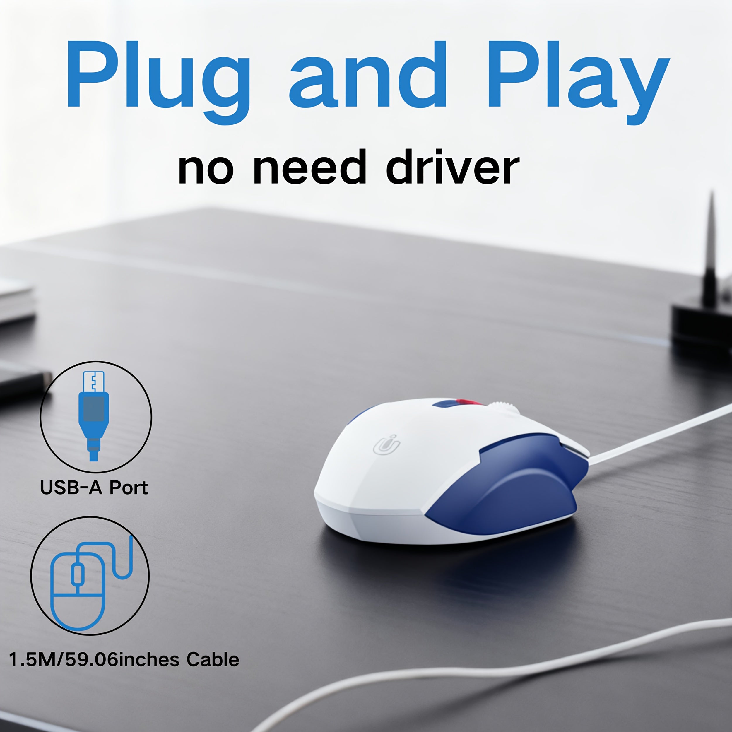 Uineer Ergonomic Wired USB Mouse • 6 Buttons • 1.5m Cable • Optical Tracking for PC & Laptop