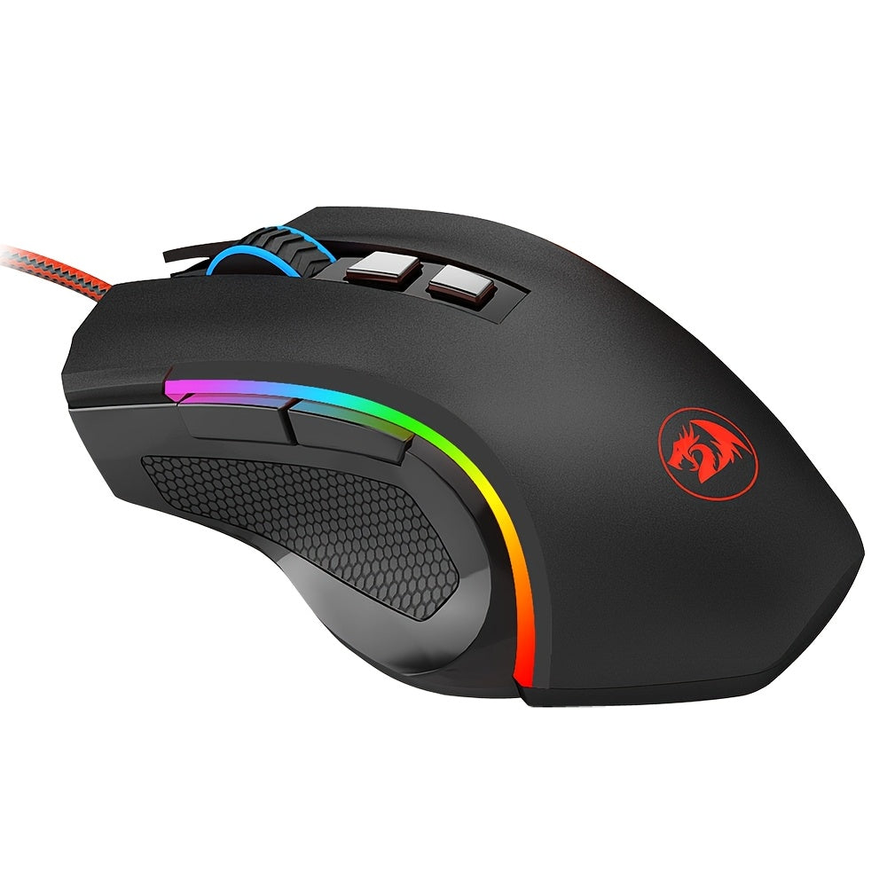 Redragon Wired Gaming Mouse with 7 Programmable RGB Backlight, 7200 DPI, Smooth Feet Pads, Fiber Cable, Multi-System Compatible, 8 Programmable Buttons Ergonomic Mouse, Compatible with Windows XP\u002FVista\u002FWin7\u002FWin8\u002FWin10\u002FWin11