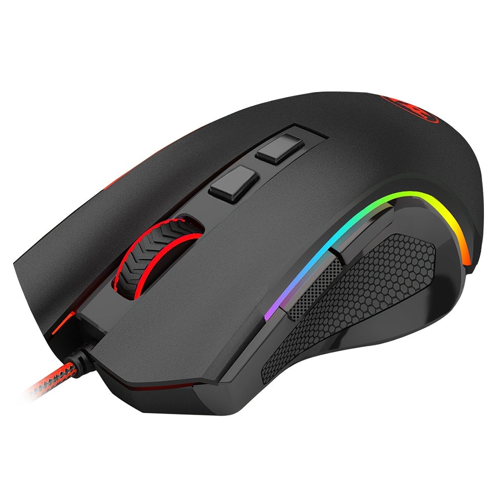 Redragon Wired Gaming Mouse with 7 Programmable RGB Backlight, 7200 DPI, Smooth Feet Pads, Fiber Cable, Multi-System Compatible, 8 Programmable Buttons Ergonomic Mouse, Compatible with Windows XP\u002FVista\u002FWin7\u002FWin8\u002FWin10\u002FWin11