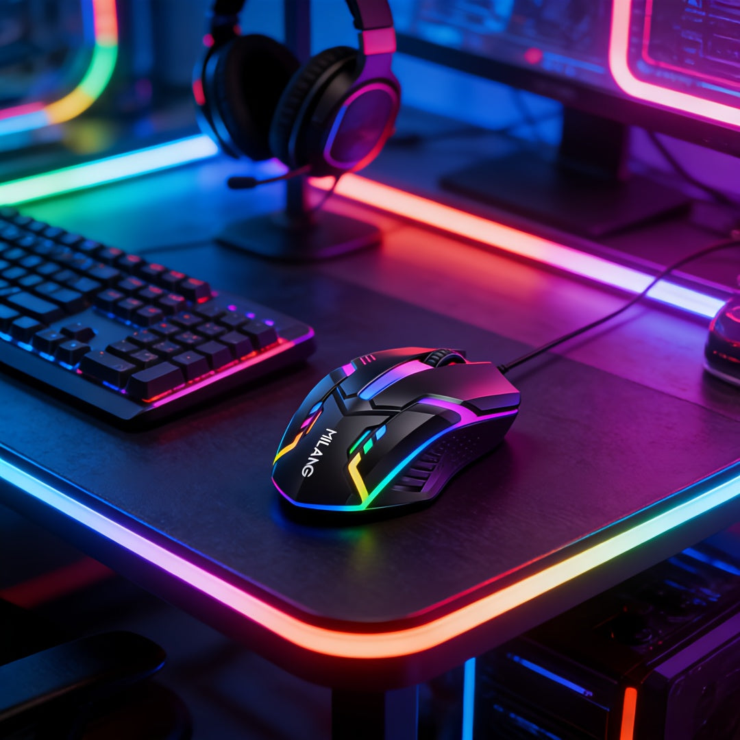 1pc Multi-Color Optional USB Desktop Computer Laptop Seven-Color Illuminated Mouse, Electronic Competition Office Gaming USB Wired Mouse, Battery Not Included, USB Plug-in Use