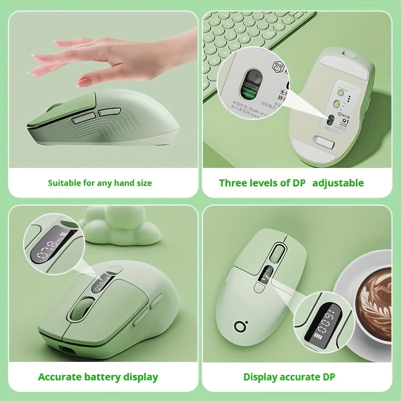 EWEADN Mini 2.4G Wireless & BT Rechargeable & Silent Mouse | With Type-C Charging Port, Remaining Power Display, Suitable for Office, Esports, Home Use, Compatible with Laptop & Desktop Computers, Green