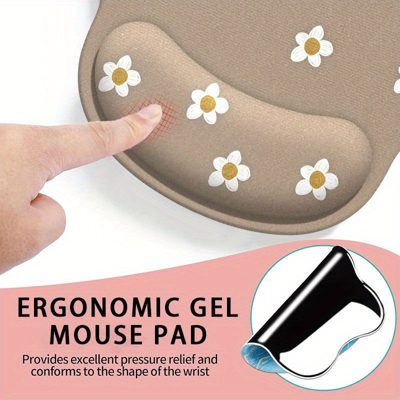 1pc Mouse Pad with Wrist Support\u002FCartoon Flowers Design\u002FErgonomic Non-Slip Base for Comfortable Typing\u002FIdeal for Gaming and Office Use