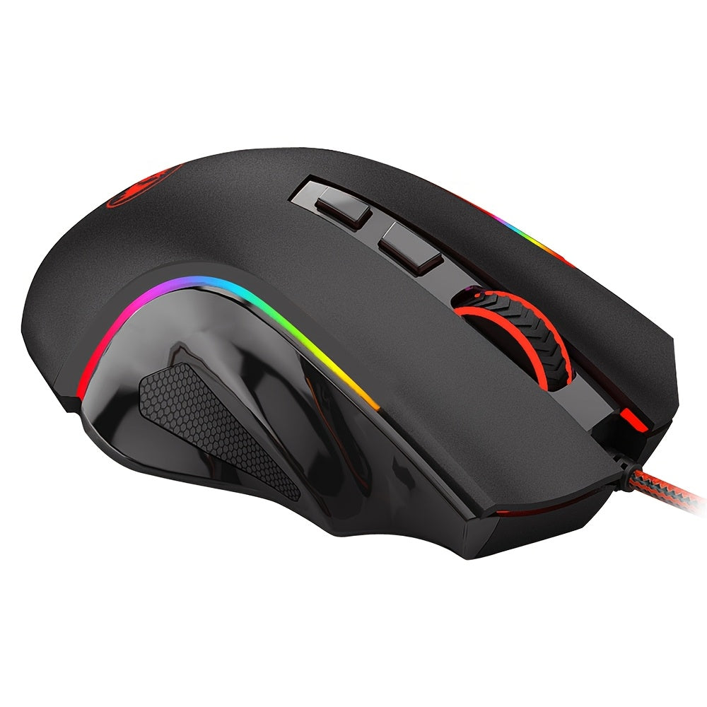 Redragon Wired Gaming Mouse with 7 Programmable RGB Backlight, 7200 DPI, Smooth Feet Pads, Fiber Cable, Multi-System Compatible, 8 Programmable Buttons Ergonomic Mouse, Compatible with Windows XP\u002FVista\u002FWin7\u002FWin8\u002FWin10\u002FWin11
