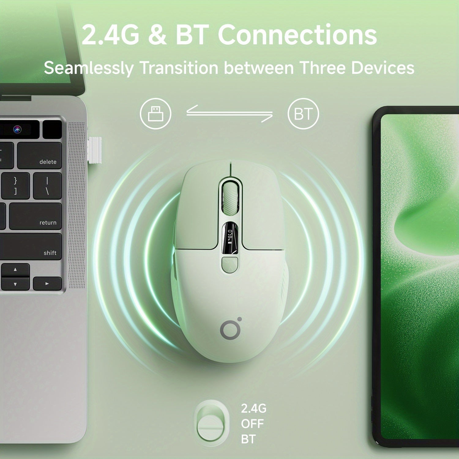 EWEADN Mini 2.4G Wireless & Wireless Rechargeable Silent Mouse Featuring a Type-C Charging Port, Power Level Indicator, Ideal for Office, Esports, And Home Use, Compatible with Laptops And Desktop Gaming Mice, in Green Color