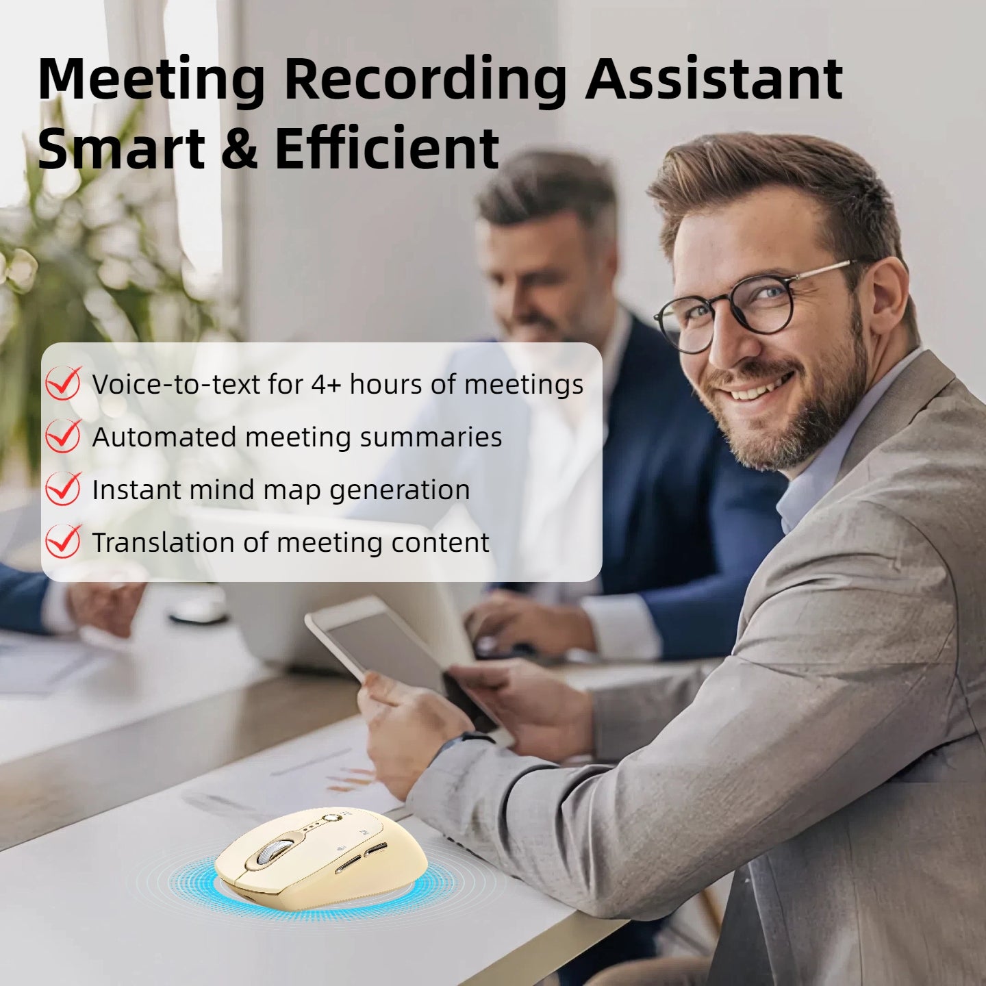 T-WOLF AI Wireless Mouse - Includes Free Smart AI Office, Voice-To-Text And Translation, AI Writing And PPT Generation, Silent Wireless + 2.4G Dual-Mode Office Mouse, Rechargeable with Battery Level Display, Suitable for PC, Laptops, And Tablets