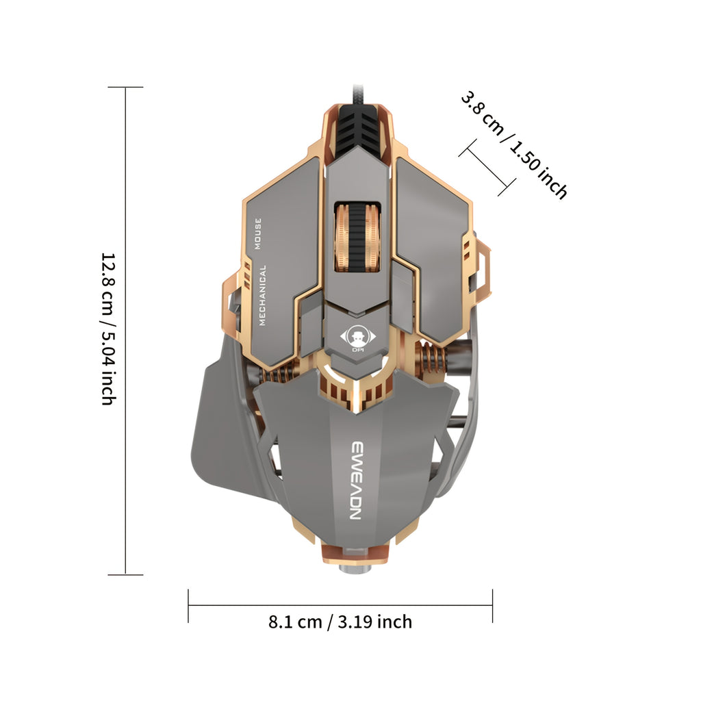 EWEADN G5 USB Wired Gaming Mouse Silent or Audible Optional Metal Mechanical Mouse Gamer with 8 Buttons Macro Function Keys, Support Tail Length Adjustment to Suit Different Hand Sizes Perfect for Desktop, Laptop, Computer, School