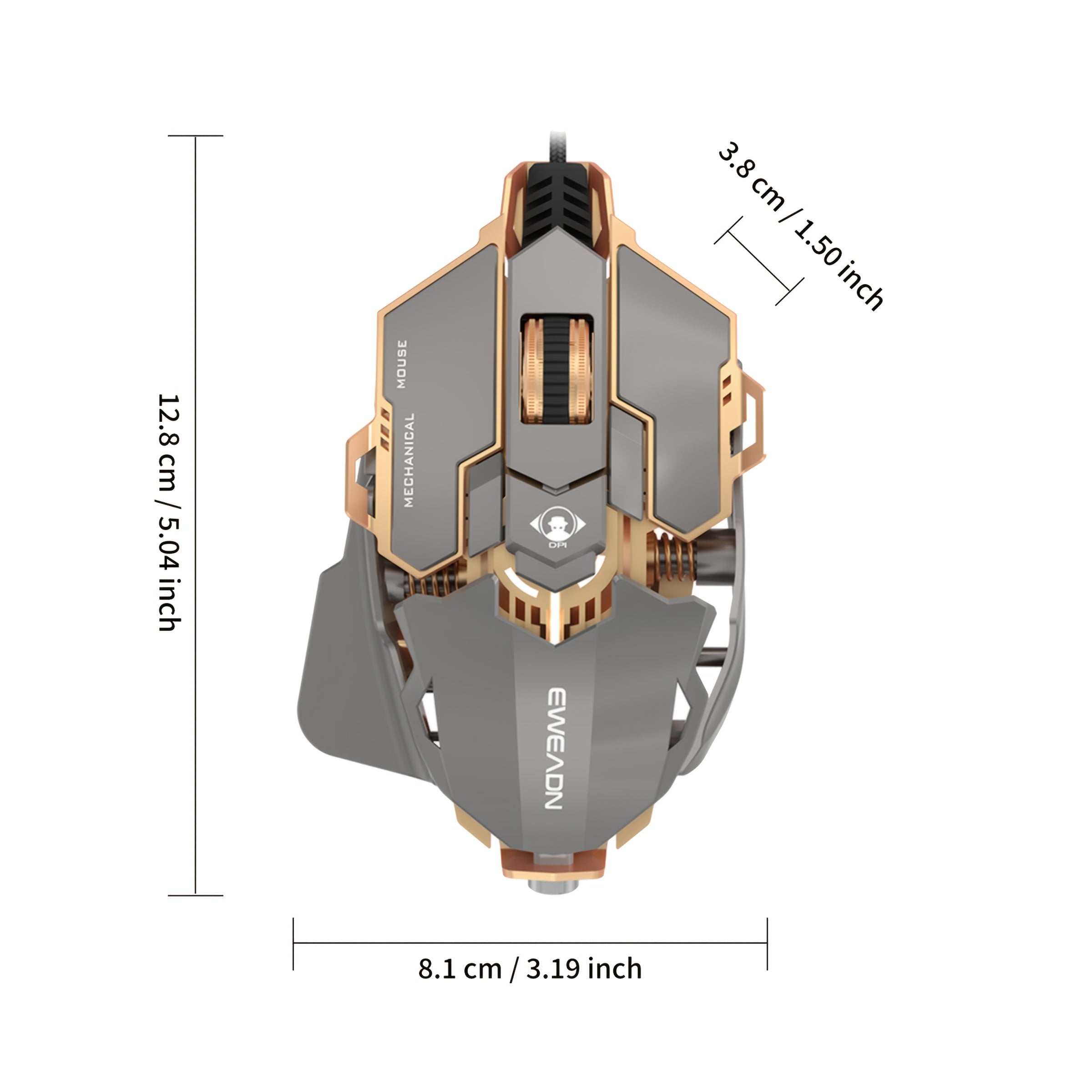 EWEADN G5 USB Wired Gaming Mouse Silent or Audible Optional Metal Mechanical Mouse Gamer with 8 Buttons Macro Function Keys, Support Tail Length Adjustment to Suit Different Hand Sizes Perfect for Desktop, Laptop, Computer, School