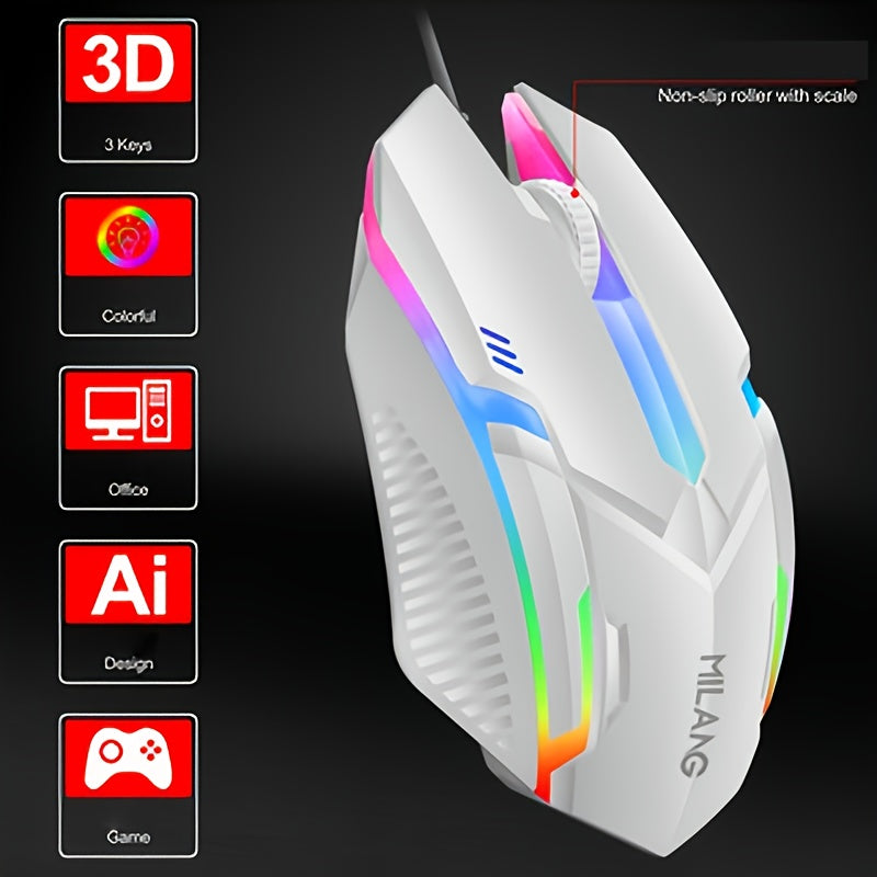1pc Multi-Color Optional USB Desktop Computer Laptop Seven-Color Illuminated Mouse, Electronic Competition Office Gaming USB Wired Mouse, Battery Not Included, USB Plug-in Use