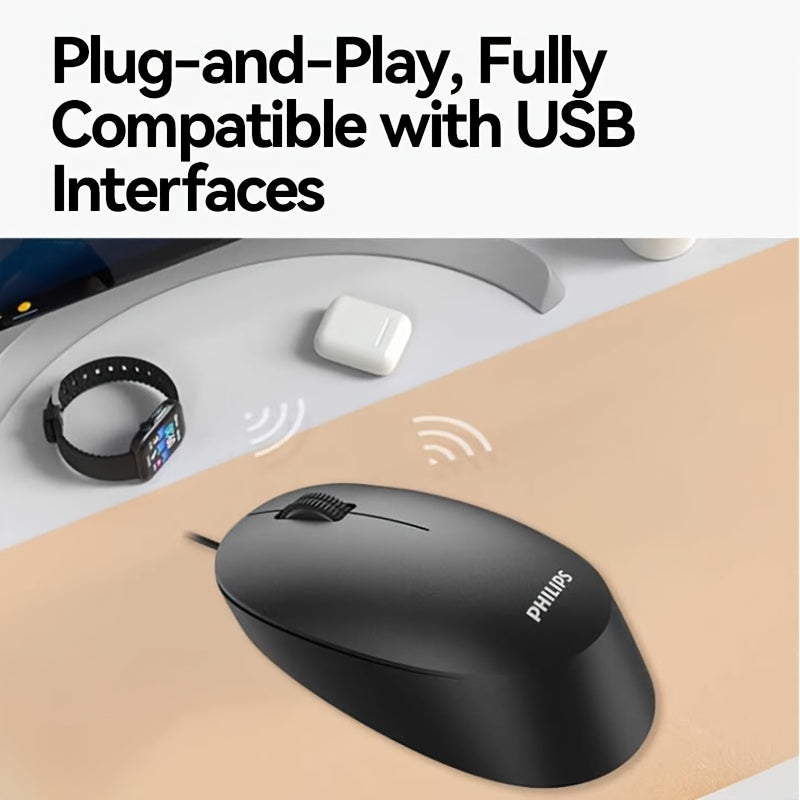 Philips Wired Mouse, 1200 DPI, Ergonomic Design, Plug-and-Play USB, Suitable for Office, Home, and Gaming Use