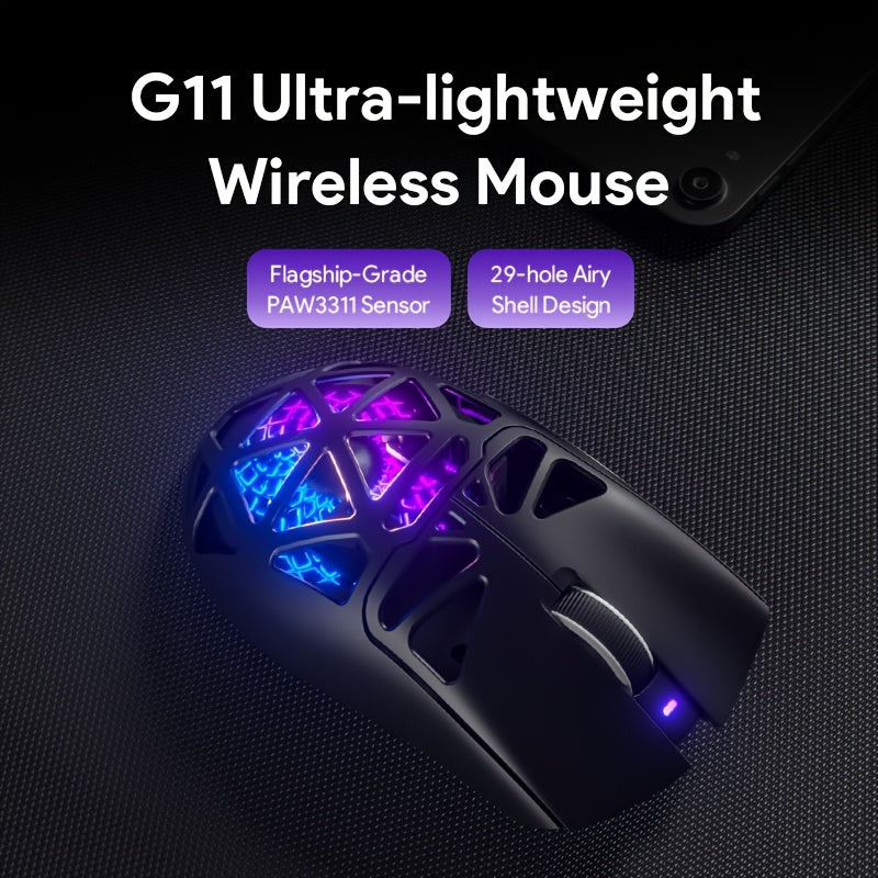 Elevate Your Game With The FURYCUBE G11 Tri-Mode Wireless Gaming Mouse. Choose Between Wireless, 2.4G, Or Wired Modes. With Up To 22, 000, A Lightweight Honeycomb Shell, And Adjustable Lighting, It Offers The Ultimate Competitive Edge.