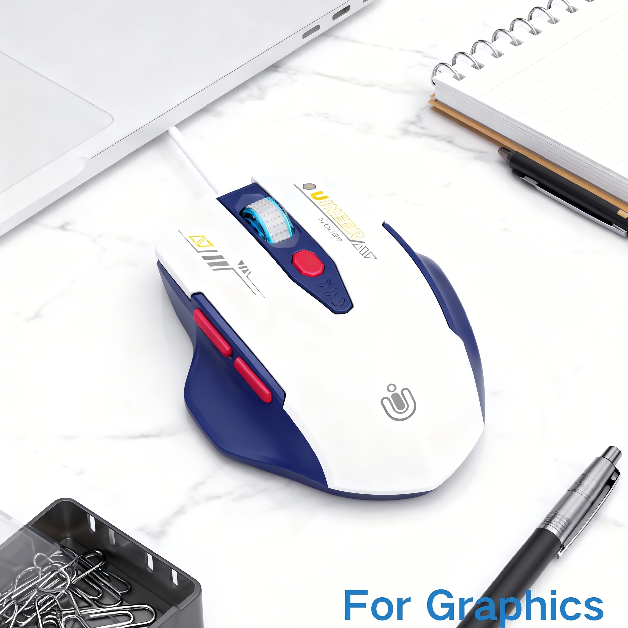 Uineer Ergonomic Wired USB Mouse • 6 Buttons • 1.5m Cable • Optical Tracking for PC & Laptop