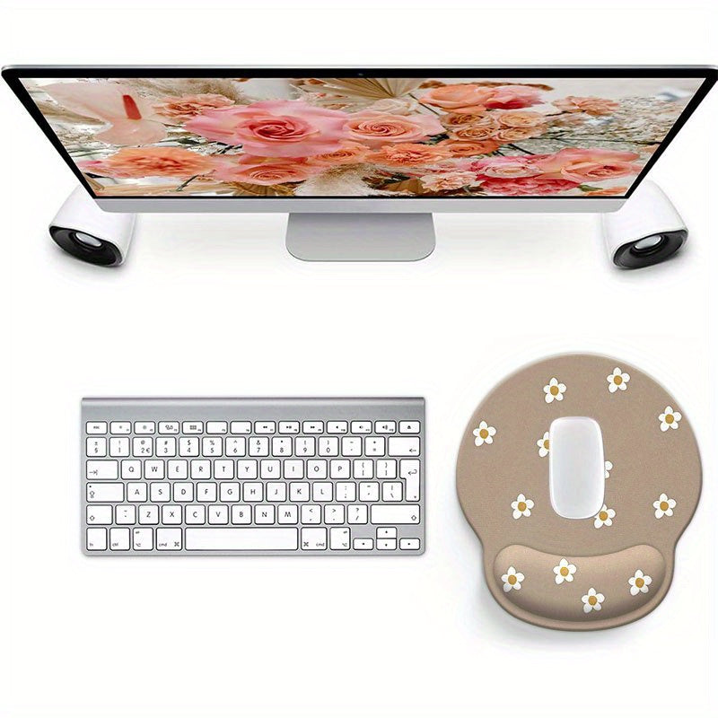 1pc Mouse Pad with Wrist Support\u002FCartoon Flowers Design\u002FErgonomic Non-Slip Base for Comfortable Typing\u002FIdeal for Gaming and Office Use