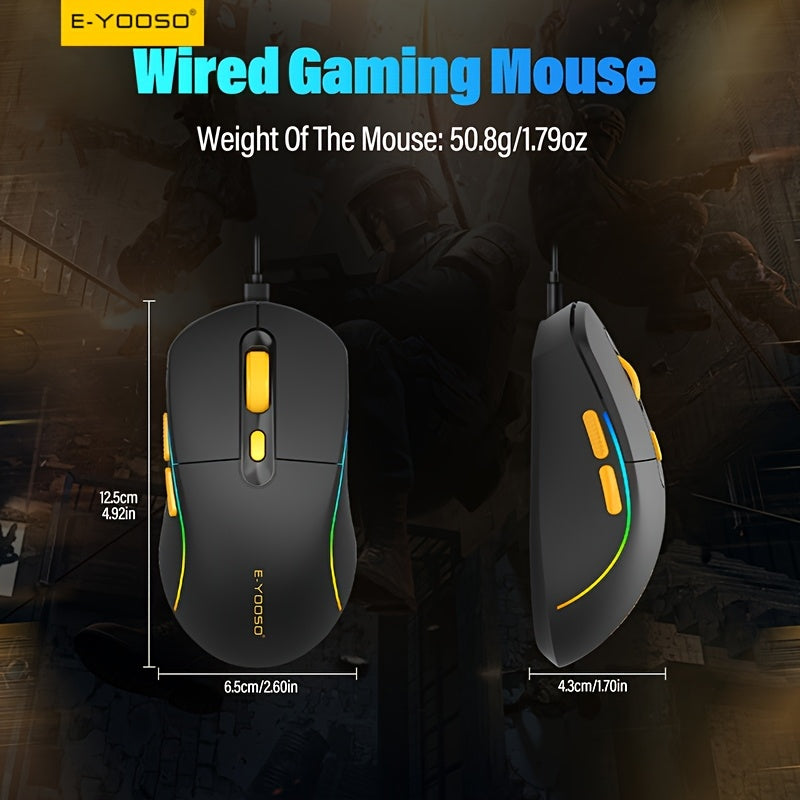 E-YOOSO 1pc Wired RGB Gaming Mouse - Adjustable Seven-Color Backlight, Macro Functions, SG8925 Chip, Compatible with Computer\u002FLaptop Devices, Plug And Play