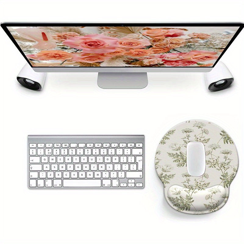 Mouse Pad with Wrist Support 1pc, Mouse Pad with Wrist Support, Plant Pattern, Ergonomic Mouse Pad with Wrist Support, Wrist Support, Non-Slip Base, Comfortable Typing, Suitable for Gaming and Office Use