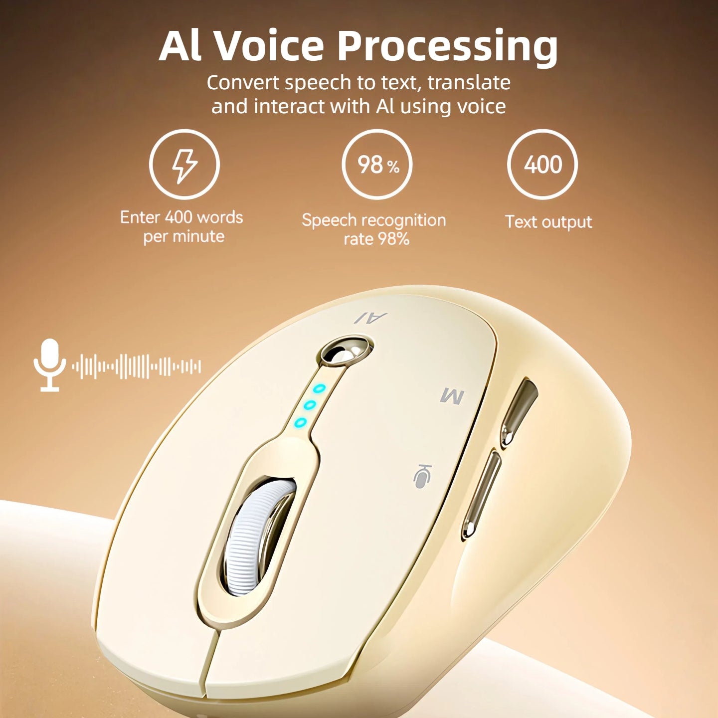 T-WOLF AI Wireless Mouse - Includes Free Smart AI Office, Voice-To-Text And Translation, AI Writing And PPT Generation, Silent Wireless + 2.4G Dual-Mode Office Mouse, Rechargeable with Battery Level Display, Suitable for PC, Laptops, And Tablets