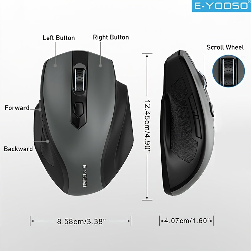 E-YOOSO 1pc 2.4G Wireless Mouse Features Power-Saving Mode And Low Battery Reminder, with Standby And Sleep Functions. The Mouse Is Plug-And-Play, Suitable for Laptops, Desktop Computers, Office Use, Gaming